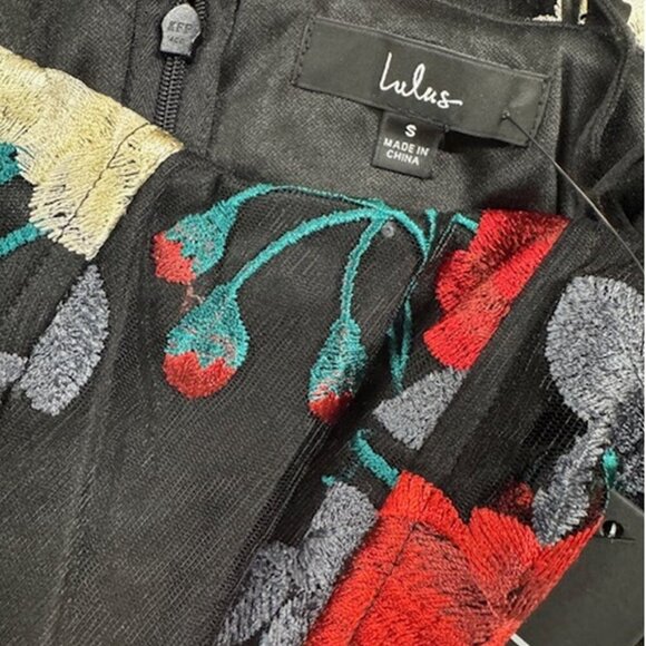 NWT Lulus Forever Lovable Black Floral Embroidered Tiered Midi Dress (size S) - Picture 10 of 12